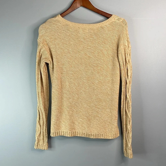 OLD NAVY Classic Cable Knit Pullover Sweater Sand Dune Tan Cotton Blend Crew S - Picture 7 of 12